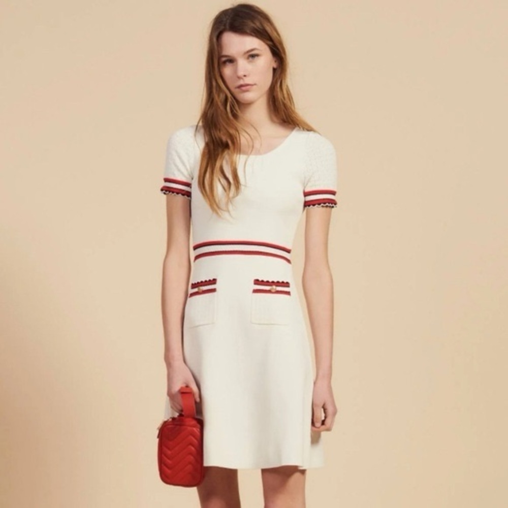 Sandro Elvira Striped-trim Knit Dress size 42 (c5)